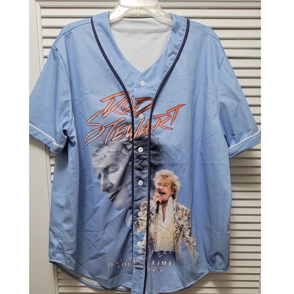 Rod Stewart One Last Time Tour 2025 Baseball Jersey Blue XL Concert Merch Shirt - Picture 2 of 6